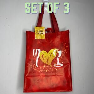 Set 3x — Wegmans Red Christmas Holiday Heart Reusable Grocery Tote Gift Bag NWT!